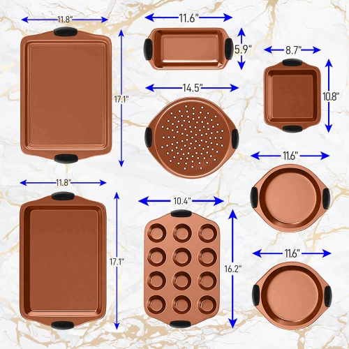 Flexible & Nonstick Carbon Steel Bakeware Set - Professional Home Kitchen Bake Pan Set with Black Silicone Handles