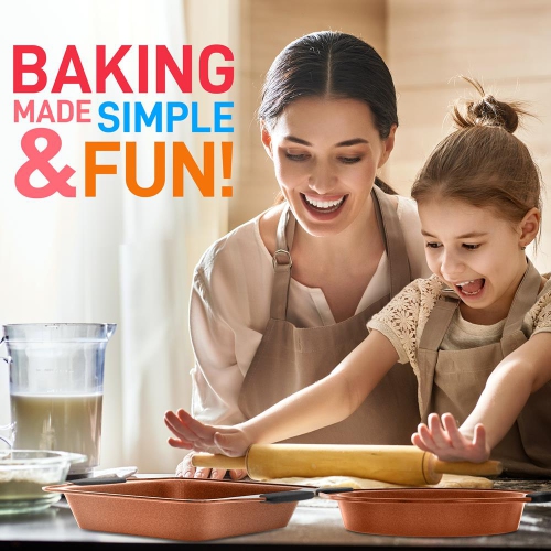 Flexible & Nonstick Carbon Steel Bakeware Set - Professional Home Kitchen Bake Pan Set with Black Silicone Handles