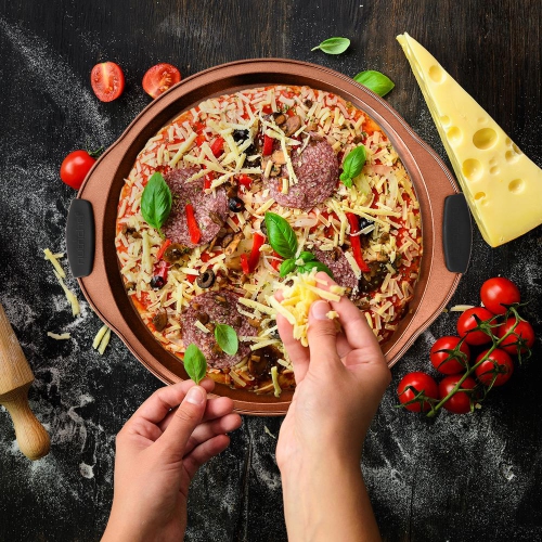 Flexible & Nonstick Carbon Steel Bakeware Set - Professional Home Kitchen Bake Pan Set with Black Silicone Handles