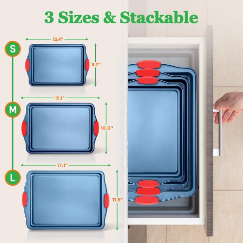 Moules de cuisson de four de cuisine - revêtement antiadhésif bleu de luxe à l'intérieur et à l'extérieur en acier au carbone avec poignées en