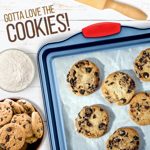 Moules de cuisson de four de cuisine - revêtement antiadhésif bleu de luxe à l'intérieur et à l'extérieur en acier au carbone avec poignées en