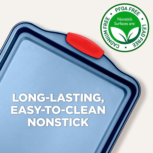 Moules de cuisson de four de cuisine - revêtement antiadhésif bleu de luxe à l'intérieur et à l'extérieur en acier au carbone avec poignées en