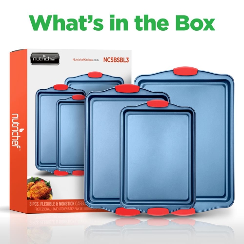 Moules de cuisson de four de cuisine - revêtement antiadhésif bleu de luxe à l'intérieur et à l'extérieur en acier au carbone avec poignées en