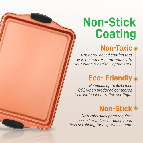 3 Pcs. Flexible & Nonstick Carbon Steel Bakeware Set - Professional Home Kitchen Bake Pan Set with Red Silicone Handles