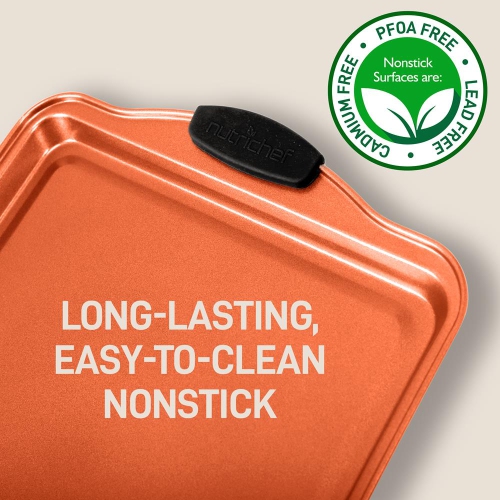 3 Pcs. Flexible & Nonstick Carbon Steel Bakeware Set - Professional Home Kitchen Bake Pan Set with Red Silicone Handles