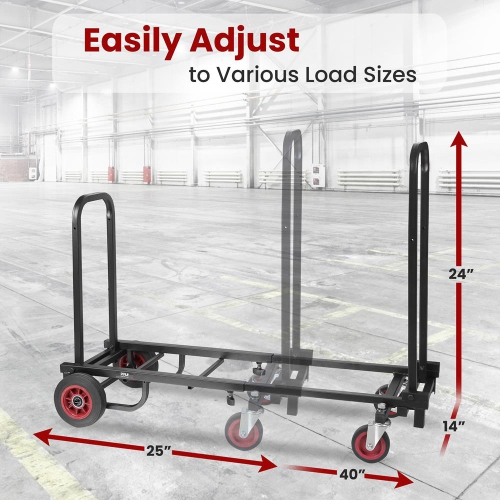 Adjustable Professional Equipment Cart - Compact 8-in-1 Folding Multi-Cart, Hand Truck/Dolly/Platform Cart, Extends Up to 25.24'' to 40.24''