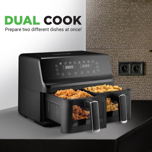 4.4QT Dual Basket Air Fryer - Customized Digital Display Electric Oil Free Cooker with Transparent Window