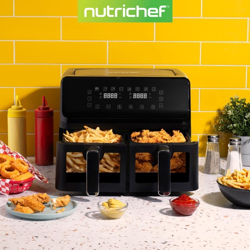 4.4QT Dual Basket Air Fryer - Customized Digital Display Electric Oil Free Cooker with Transparent Window