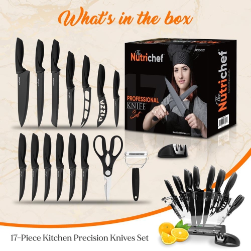 17-Piece Kitchen Precision Knives Set - Versatile Stainless Steel Knife Set with Blockstand , Ideal for Cutting, Slicing, Chopping, and Dicing