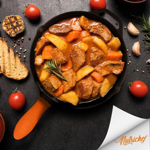 10’’ & 12'' Pre-Seasoned Cast Iron Skillet - Non-stick Cooking Pan With Assist Silicone Handle