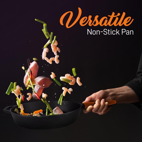 10’’ & 12'' Pre-Seasoned Cast Iron Skillet - Non-stick Cooking Pan With Assist Silicone Handle