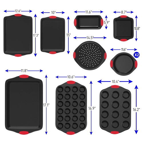 Moules de cuisson pour four de cuisine - revêtement antiadhésif gris de luxe à l'intérieur et à l'extérieur en acier au carbone avec poignées en