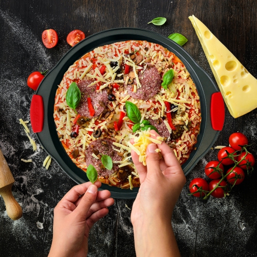 Moules de cuisson pour four de cuisine - revêtement antiadhésif gris de luxe à l'intérieur et à l'extérieur en acier au carbone avec poignées en