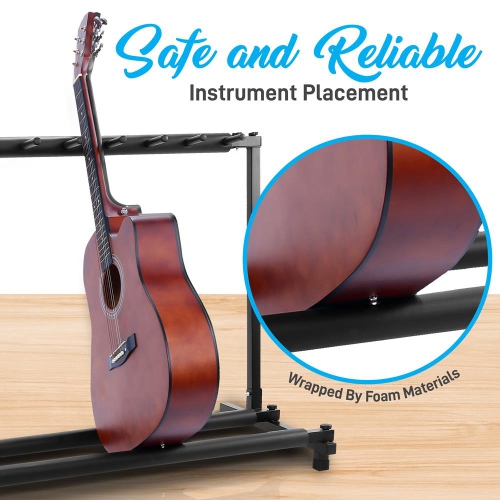 9-Space Foldable Guitar Rack - Guitar Stand, Multi-Instrument Floorstand Guitar Rack Holder