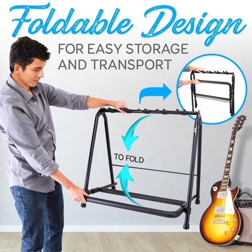 5-Space Foldable Guitar Rack - Guitar Stand, Multi-Instrument Floorstand Guitar Rack Holder