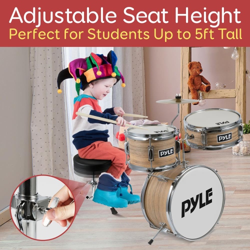 Batterie 13 po 3 pièces pour enfants/jeunes - batterie métallisée jaune mat rayé avec trône, cymbale, pédales, grosse caisse, Tom et baguettes