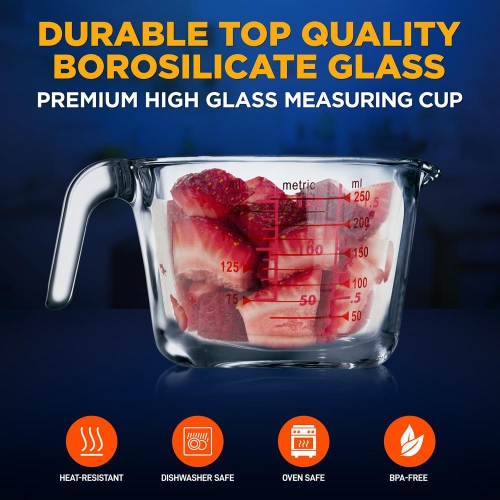 250 ml. High Borosilicate Glass Measuring Cup with Customized Decal Scale