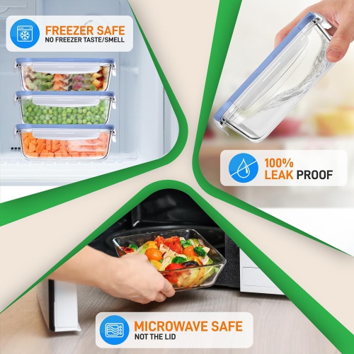 Ensemble de 10 contenants en verre de qualité supérieure pour aliments - conception empilable, couvercles hermétiques sans BPA avec couvercles vent