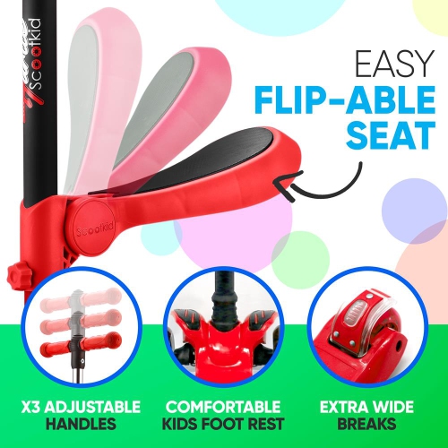 Trottinette à 3 roues pour enfants ScootKid - trottinette jouet pour enfants et tout-petits avec lumières à DEL intégrées, siège confortable