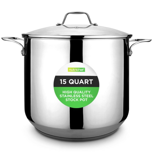 NUTRICHEF  Stainless Steel Cookware Stockpot - 15 Quart, Heavy Duty Induction Pot, Soup Pot With Lid