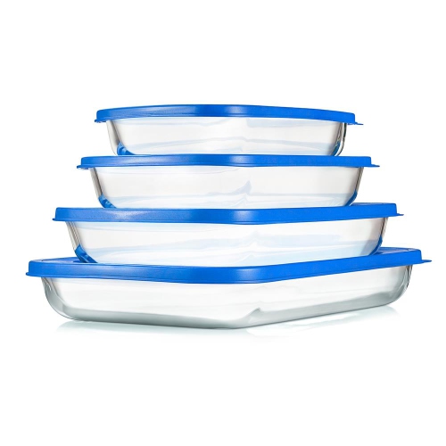 4 Sets of High Borosilicate Rectangular Glass Bakeware Set with PE Lid