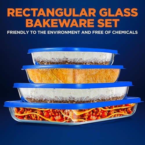 4 Sets of High Borosilicate Rectangular Glass Bakeware Set with PE Lid