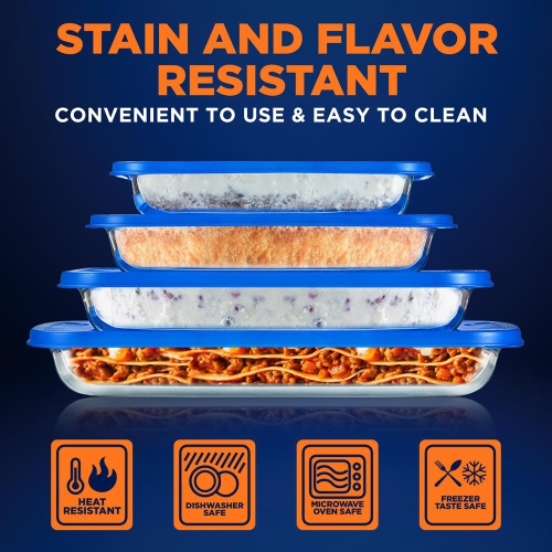 4 Sets of High Borosilicate Rectangular Glass Bakeware Set with PE Lid