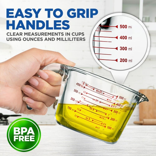 3 Pcs. High Borosilicate Glass Measuring Cup with Customized Decal Scale, 250 ml, 500ml, and 1000ml
