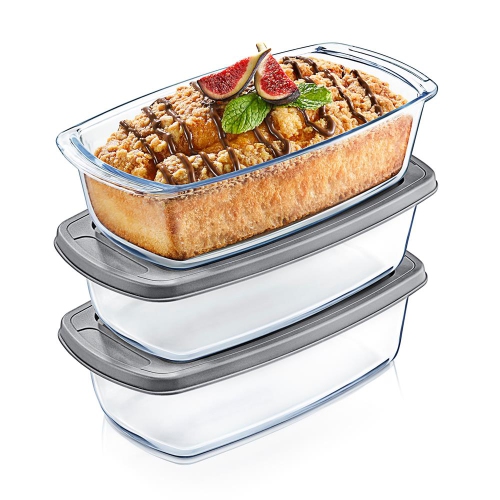 3 Sets High Borosilicate Glass Loaf Pan with Cover - Grip Handles for Easy Carry from Hot Oven To Table, BPA-Free
