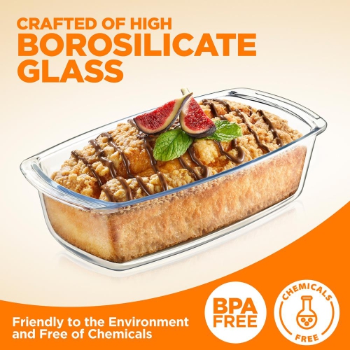 3 Sets High Borosilicate Glass Loaf Pan with Cover - Grip Handles for Easy Carry from Hot Oven To Table, BPA-Free
