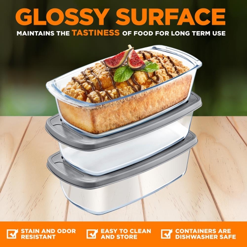 3 Sets High Borosilicate Glass Loaf Pan with Cover - Grip Handles for Easy Carry from Hot Oven To Table, BPA-Free