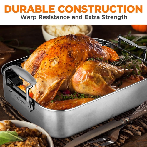 Roasting Pan / Roaster with Polished Rack and Cast Handle