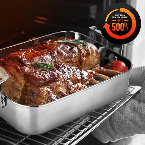 Roasting Pan / Roaster with Polished Rack and Cast Handle