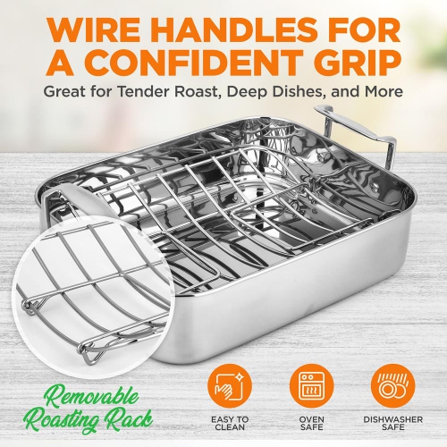 Roasting Pan / Roaster with Polished Rack and Cast Handle