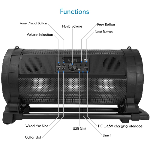 Bluetooth Boom Box Speaker System - Wireless & Portable Stereo Speaker with Built-in LED Lights, FM Radio & Included Karaoke Microphone