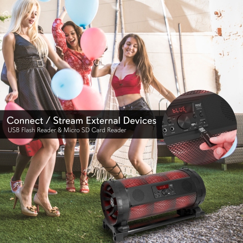 Bluetooth Boom Box Speaker System - Wireless & Portable Stereo Speaker with Built-in LED Lights, FM Radio & Included Karaoke Microphone