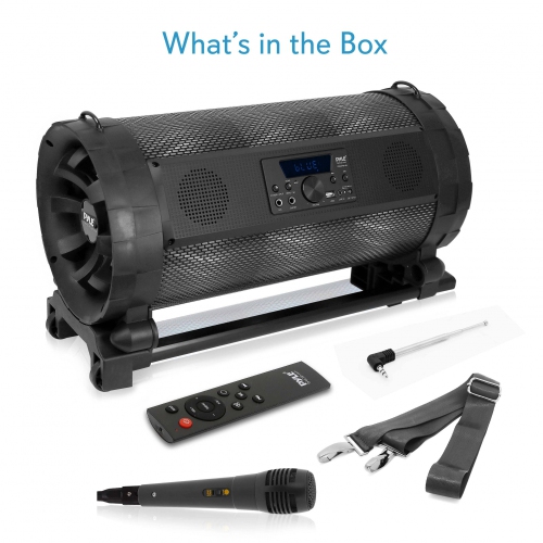 Bluetooth Boom Box Speaker System - Wireless & Portable Stereo Speaker with Built-in LED Lights, FM Radio & Included Karaoke Microphone