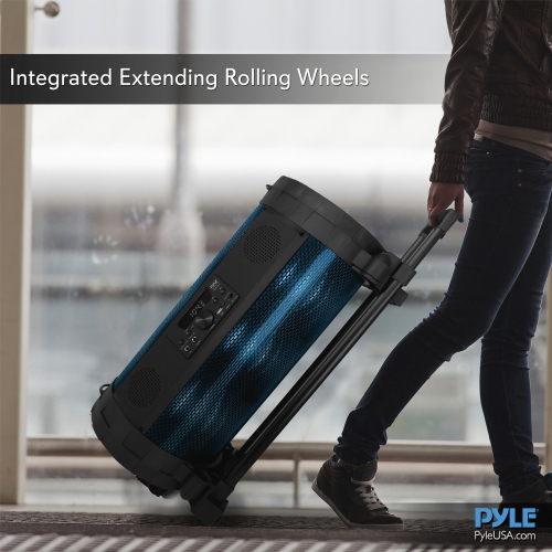 Bluetooth Boom Box Speaker System - Wireless & Portable Stereo Speaker with Built-in LED Lights, FM Radio & Included Karaoke Microphone