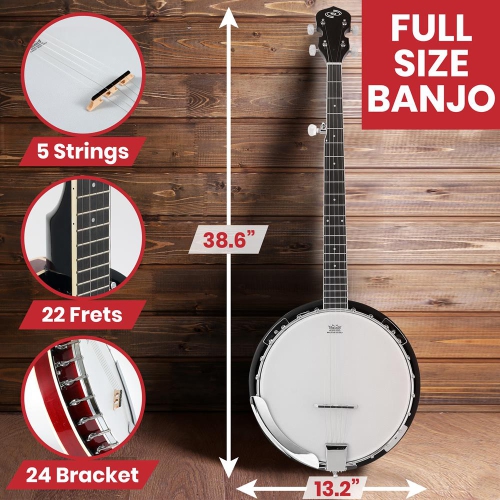 5-String Banjo with White Pearl Color Plastic Tune Pegs & High-Density Man-made Wood Fretboard and Accessory Kit
