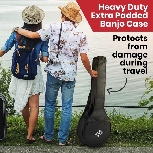 5-String Banjo with White Pearl Color Plastic Tune Pegs & High-Density Man-made Wood Fretboard and Accessory Kit