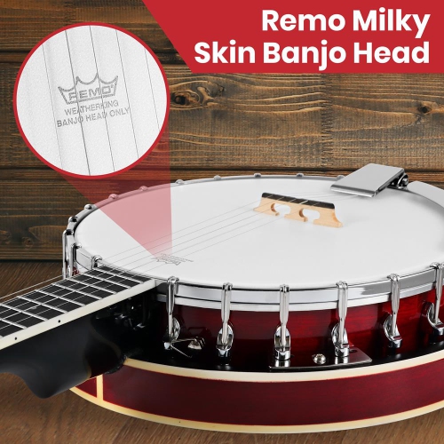 5-String Banjo with White Pearl Color Plastic Tune Pegs & High-Density Man-made Wood Fretboard and Accessory Kit