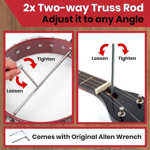 5-String Banjo with White Pearl Color Plastic Tune Pegs & High-Density Man-made Wood Fretboard and Accessory Kit