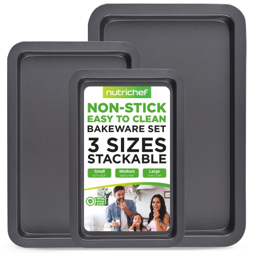 3-PC. Plaque à biscuits antiadhésive – plaque de cuisson antiadhésive de qualité professionnelle pour la cuisine avec revêtement noir à l'intérieur e