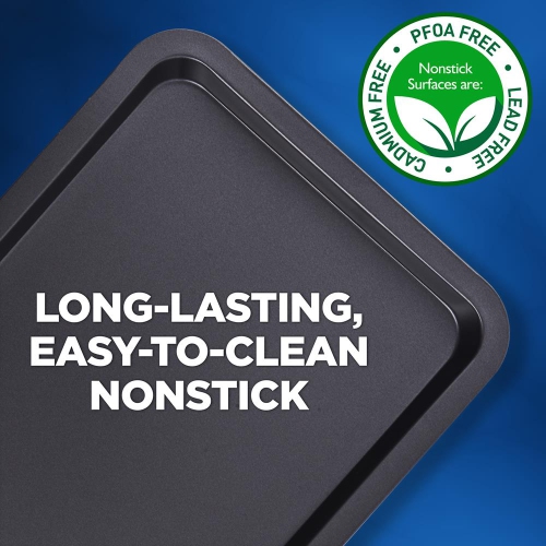 3-Pc. Nonstick Cookie Sheet Baking Pan - Professional Quality Kitchen Cooking Non-Stick Bake Trays with Black Coating Inside & Outside