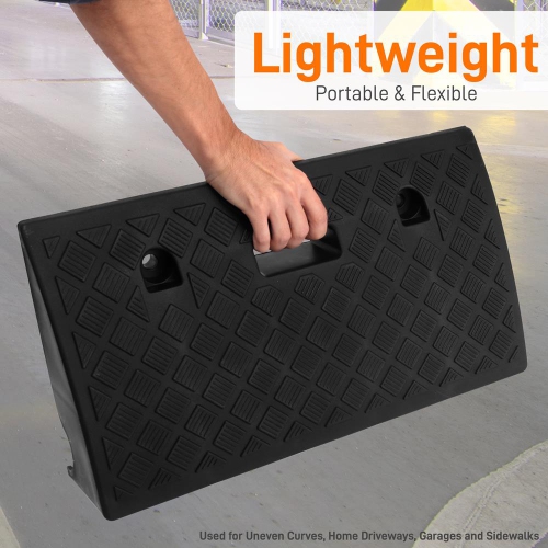 Heavy Duty Rubber Curb Ramp - Portable & Flexible Vehicle Curb-Side Bridge Kit, Integrated Cut-Out Holes for Permanent Mounting, Mounting Hardware