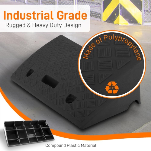 Heavy Duty Rubber Curb Ramp - Portable & Flexible Vehicle Curb-Side Bridge Kit, Integrated Cut-Out Holes for Permanent Mounting, Mounting Hardware