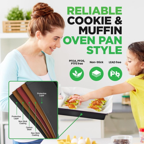 Moules de cuisson pour four de cuisine - revêtement antiadhésif gris de luxe à l'intérieur et à l'extérieur des plats de cuisson en acier au carbone