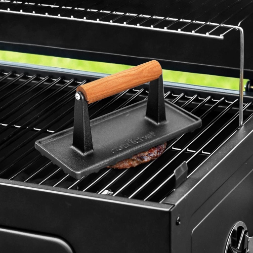 Cast Iron Grill Press - Heavy-Duty Bacon Grill Press with Silicone Handle