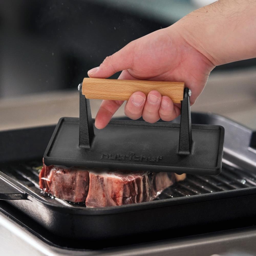 Cast Iron Grill Press - Heavy-Duty Bacon Grill Press with Silicone Handle
