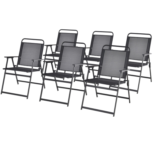 GYMAX  Set Of 6 Heavy-Duty Metal Folding Chairs Frame Armrests Portable Patio In Black
